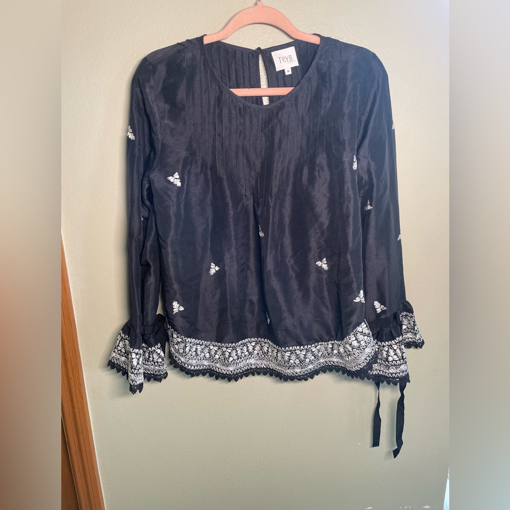 Tryb Anthropologie Womens Silk Blouse Tunic M Artsy Boho Hippie Victorian Tribal